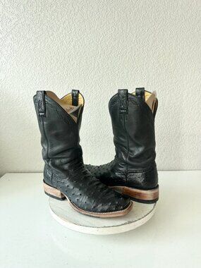 Rod Patrick Mens Cowboy Boots Size 11 Black Ostrich Leather Western Square Toe